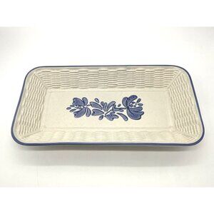 Pfaltzgraff Blue Flower YORKTOWNE Wicker/Basket Bread Serving Tray